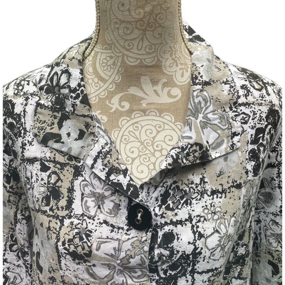 Habitat Clothes to Live In Linen Jacket Size L Lagenlook Art to Wear Floral - Picture 4 of 12